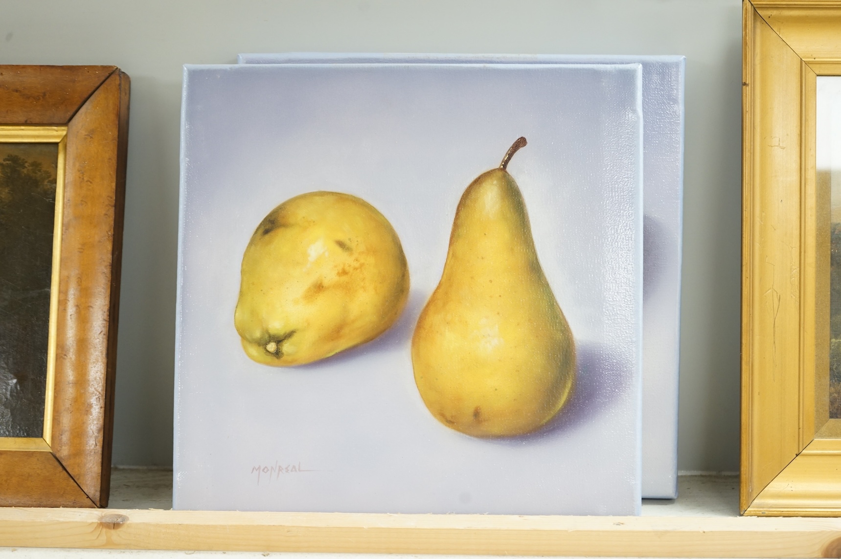 Monreal, pair of Contemporary oils on canvas, Still lifes of apples and pears, 30 x 30cm, unframed